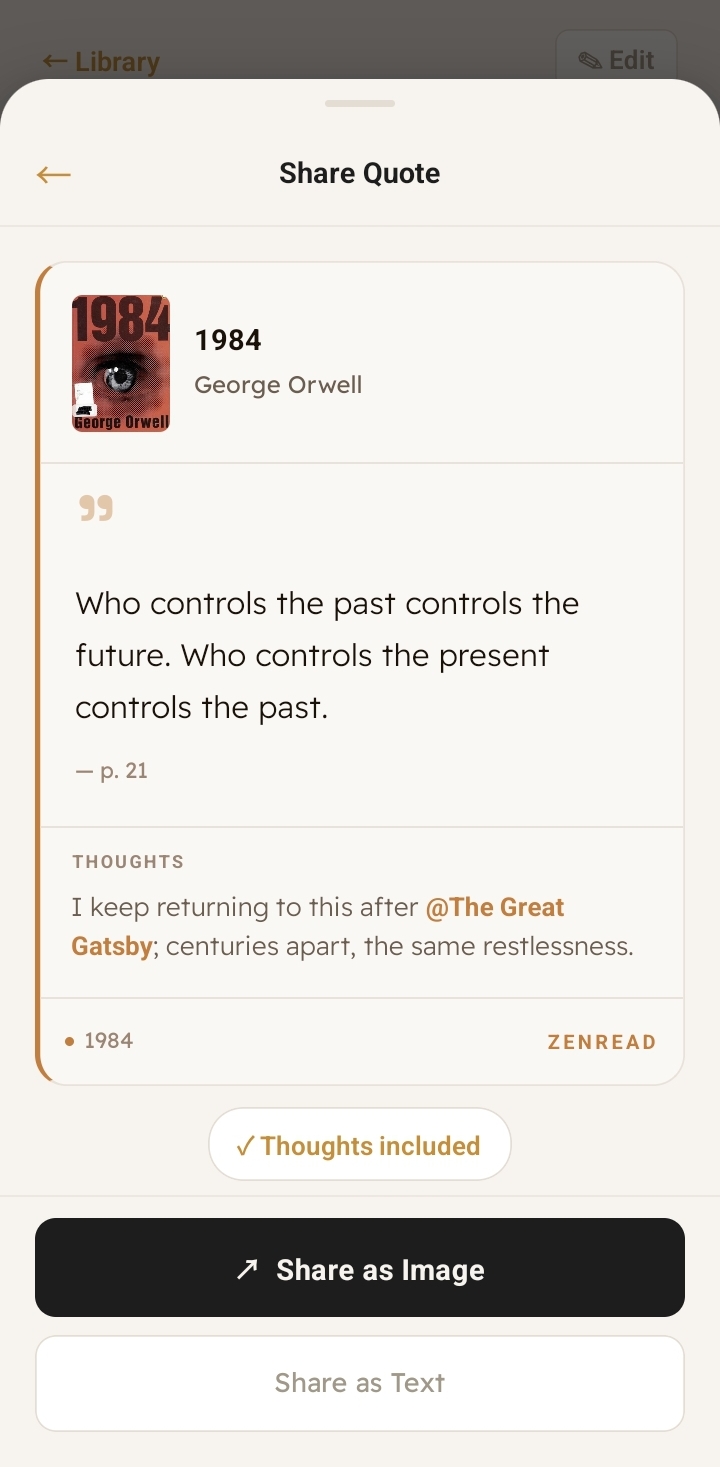 ZenRead share quote screen
