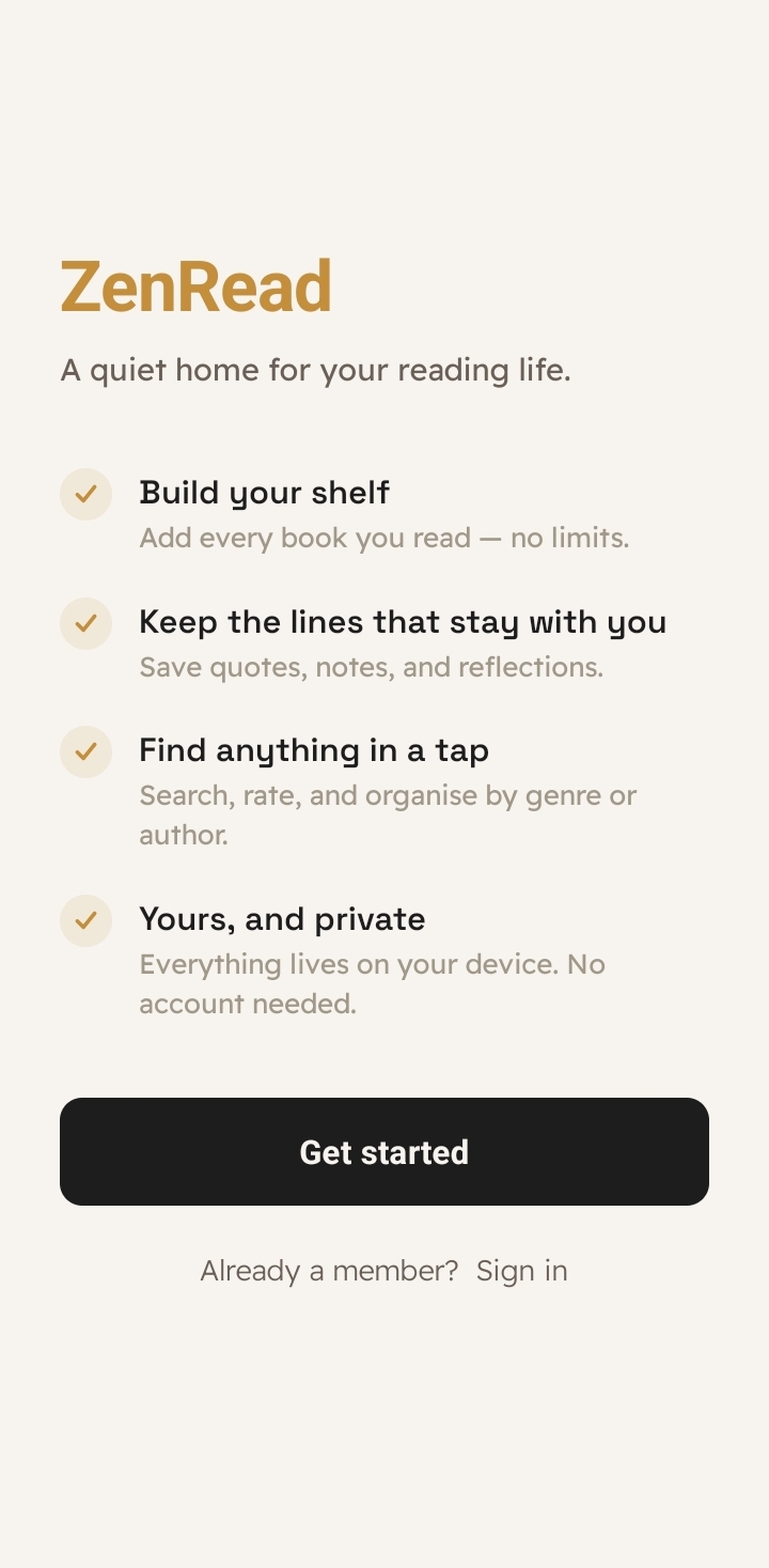 ZenRead welcome screen